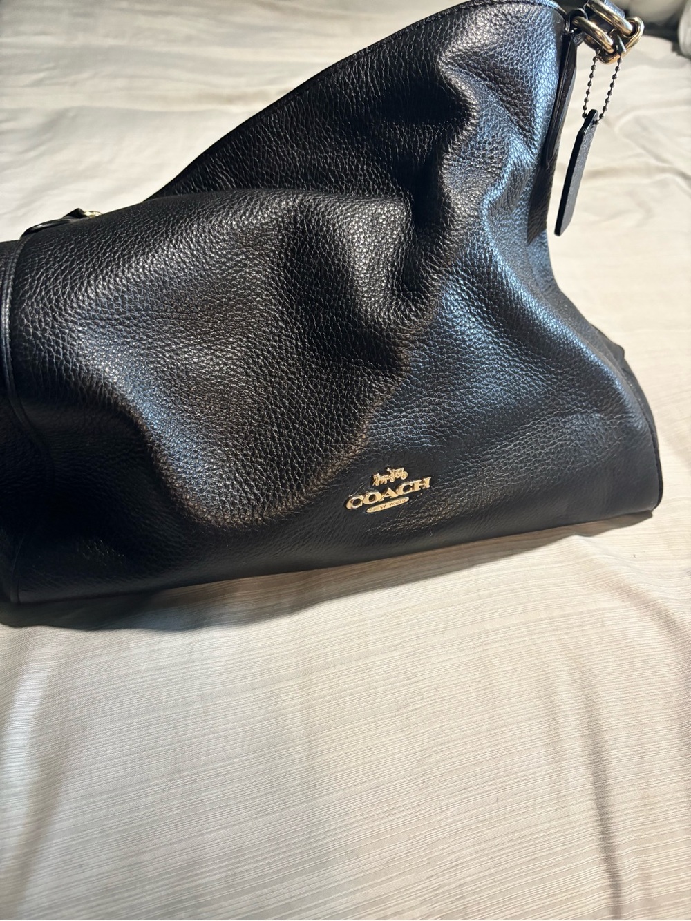 Coach Black Pebbled Leather Shoulder Hobo with Gold Logo Accent